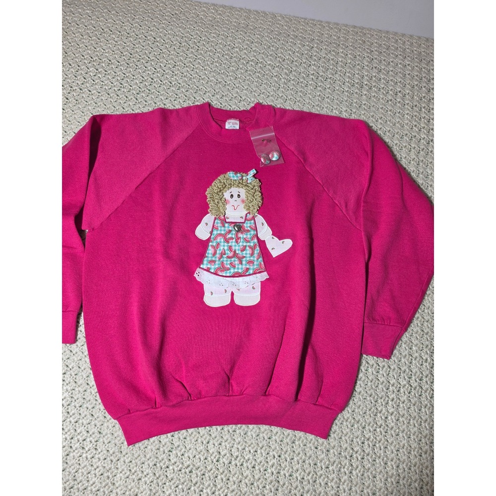 Fruit of the Loom Sweatshirt Women XL Pink Excellent Vintage Doll Watermelon USA
